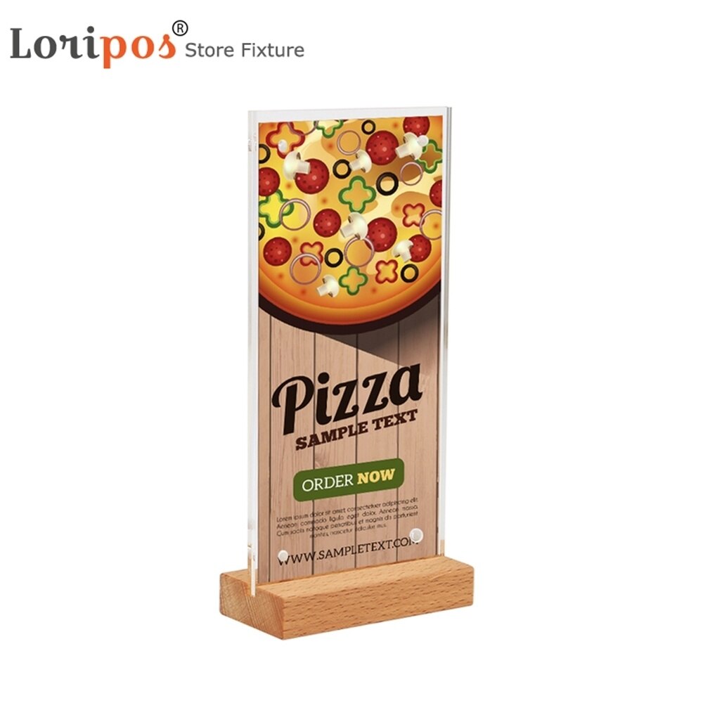 Soporte de madera para mesa A5, Base de señal para restaurante, biblioteca, cafetería, tienda de libros, mesa de acrílico vertical, menú de exhibición