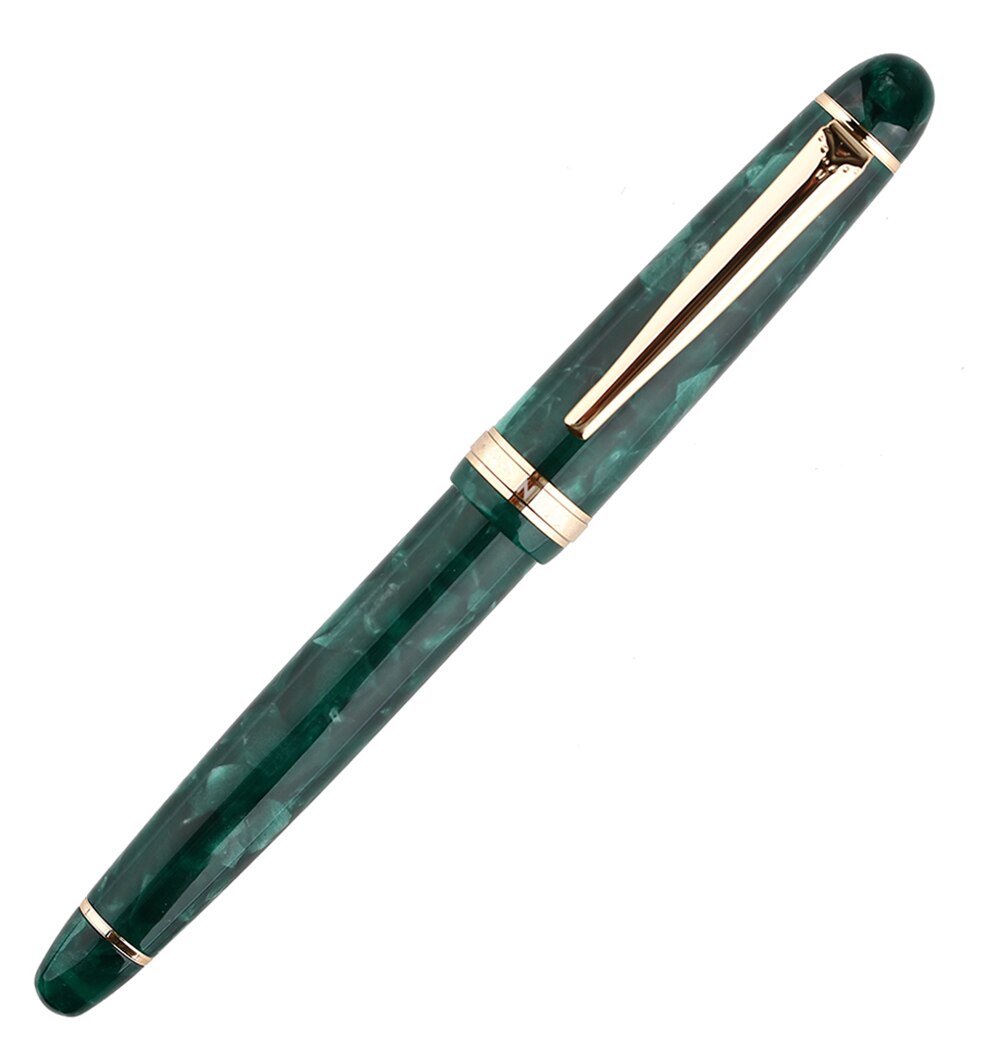 MAJOHN S3 Acrylic Resin Fountain Pen Green Iridium Extra Fine / Fine Nib 0.38 / 0.5mm Writing Ink Pen Gold Trim Office