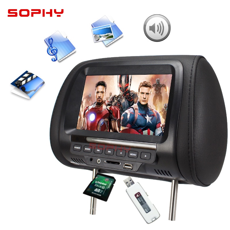 7 zoll Universal Auto Kopfstütze Monitor Automobil Hinten Sitz Unterhaltung Multimedia Video Player AV USB SD MP4 FM: SH7038-P5-Black