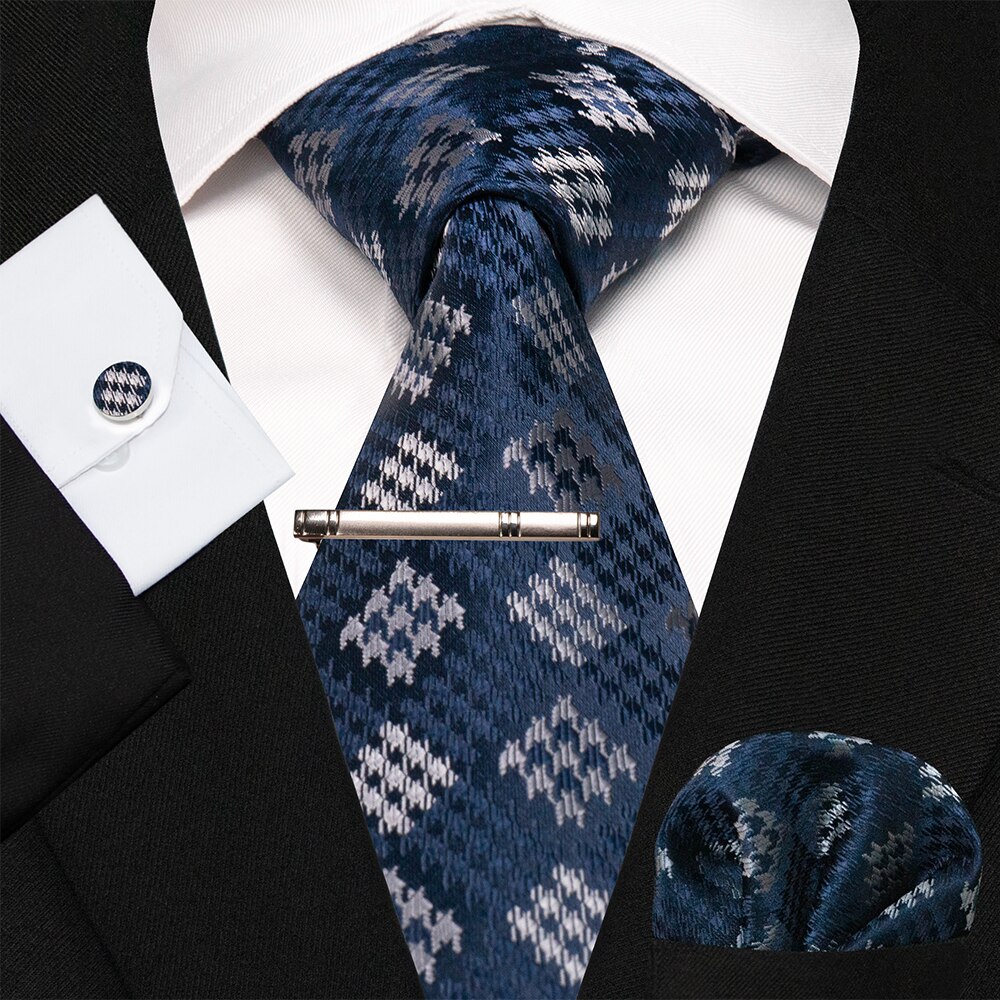 KAMBERFT-Corbata de seda a rayas azul marino para hombre, de , , conjunto de mancuernas, pañuelo, de negocios: 029