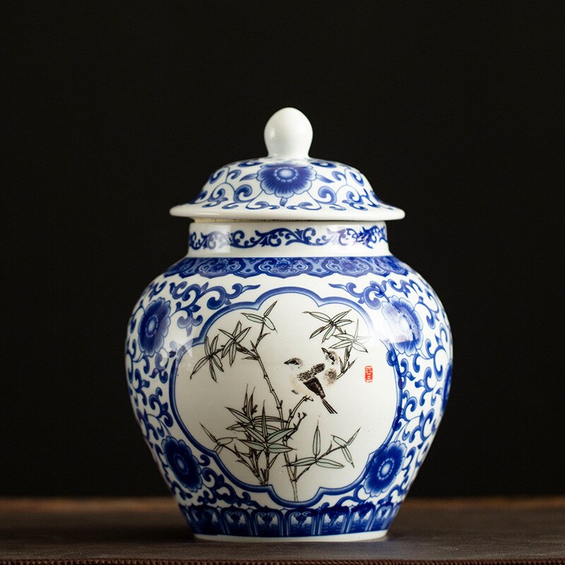 Ceramic General Blue and White Porcelain Large Tea Pot Half A Catty Sealed Pot Pu'er Bulk General Storage Tank Tea Organizer: A 1500ml