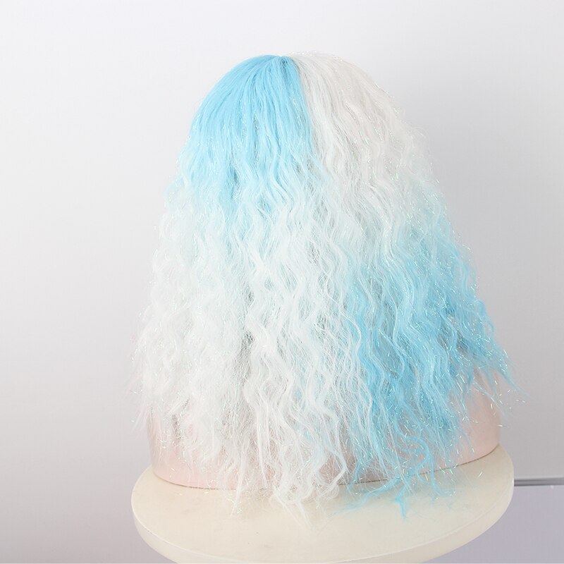Anxin couleur bleu et blanc cheveux longs raides cheveux bouclés dégradé couleur fraîche perruque en fibres synthétiques haute température soie vie perruque