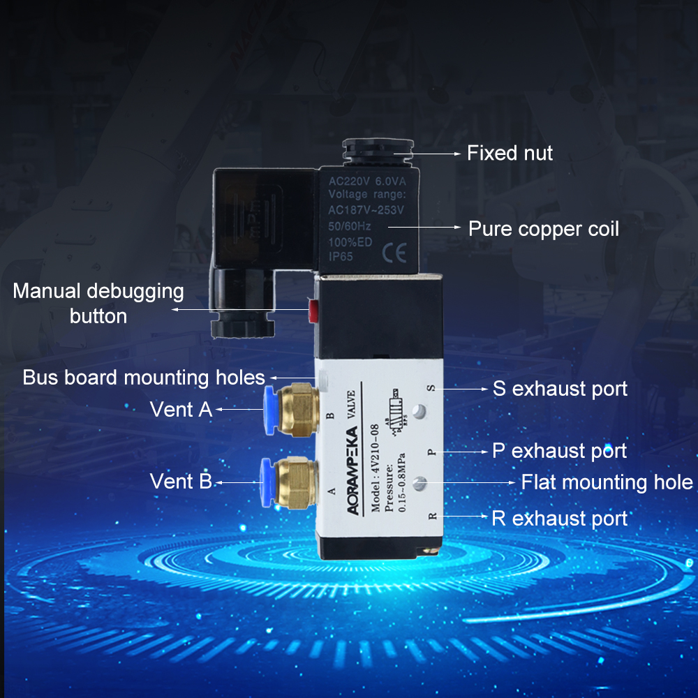 12/24 V DC 110/220 V AC Multi Option 4V210-08 Pneumatischer Magnetventilblock mit Schalldämpfer-Fitting-Basisverteiler 2/3/4/6 Wege