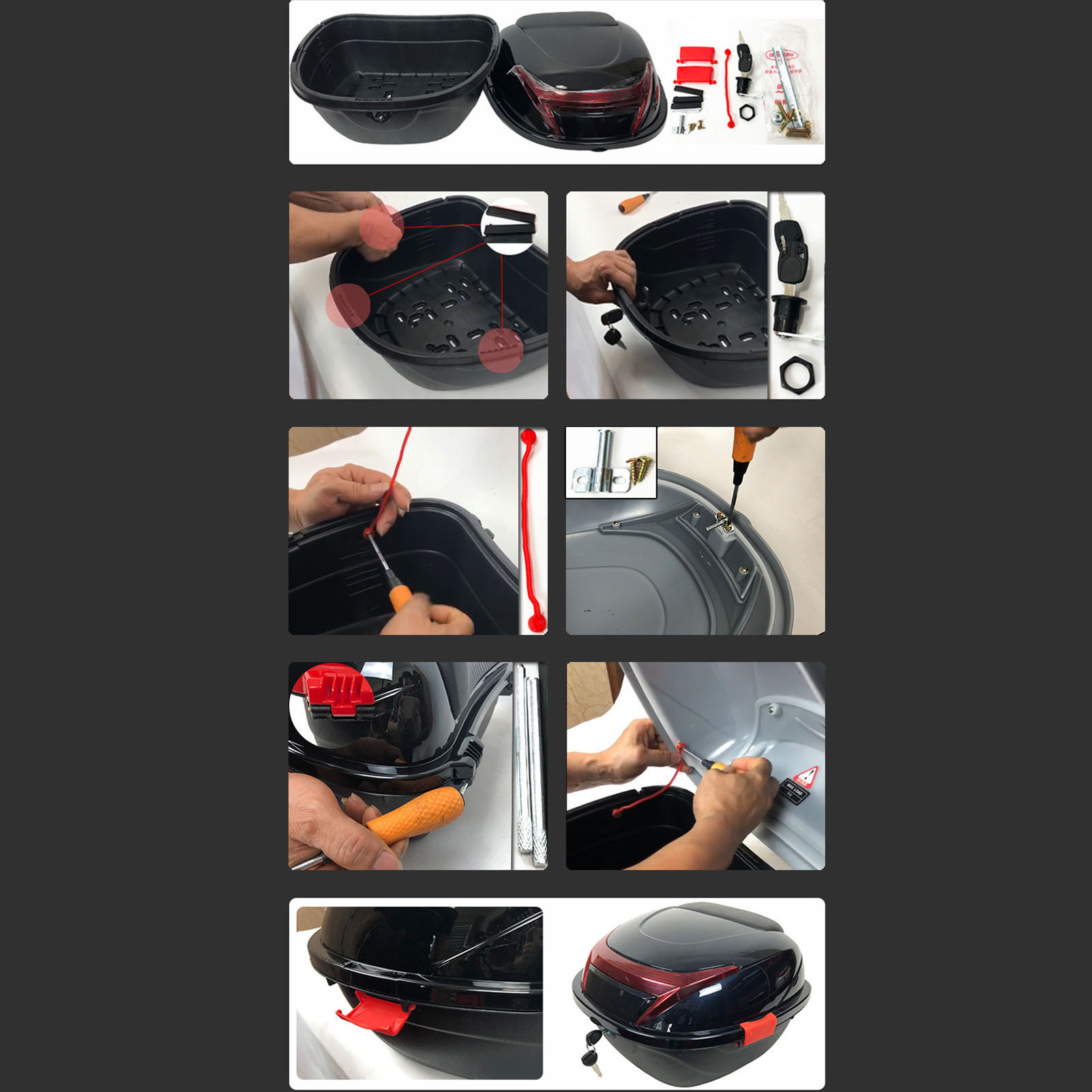 Motorcycle Rear Box Motorcycle Case Motorcycle Rear Top Box Motorbike Tail Trunk Storage Case Waterproof Lockable For Autocycle