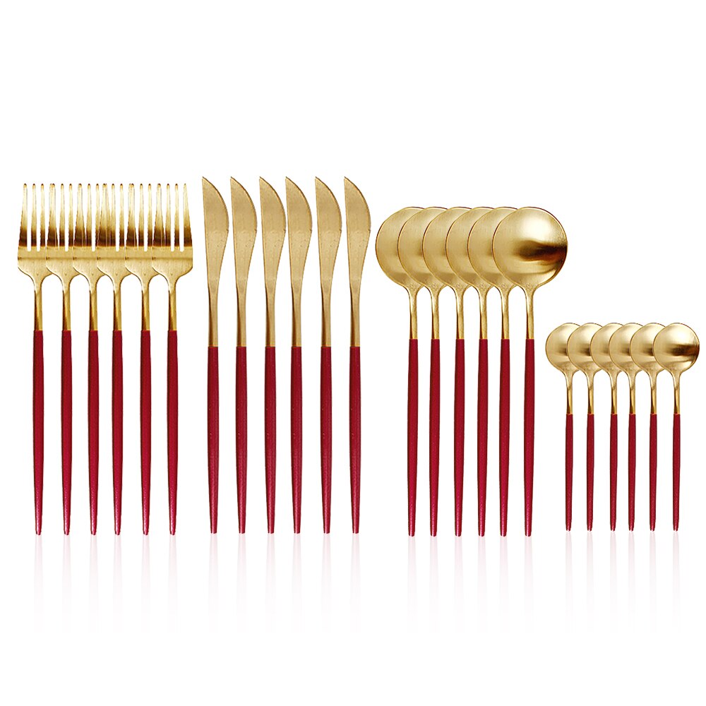 24pcs Gold Dinnerware Set Stainless Steel Tableware Set Knife Fork Spoon Silverware Set Safe Cutlery Set kitchen accessories: wine without box