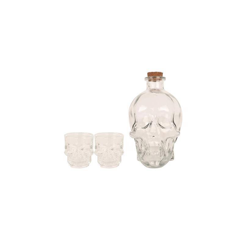 Carafe tête de mort avec 2 verres