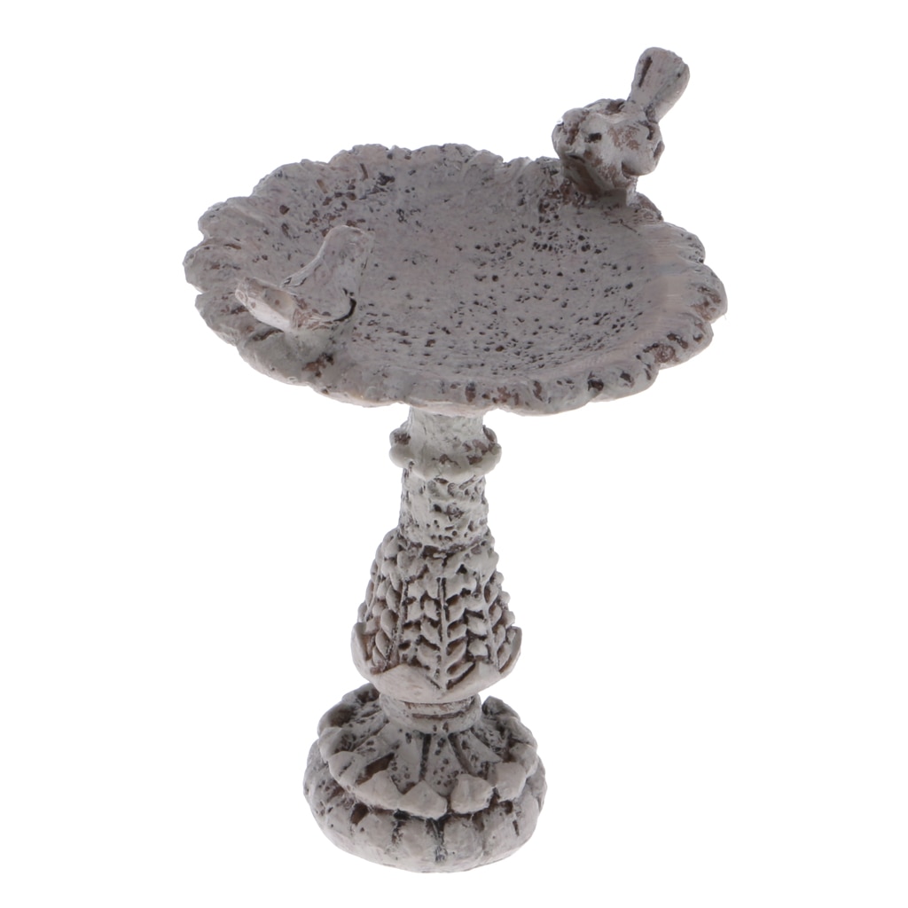 Casa di bambole in Miniatura Giardino Bagno di Uccello Fontana Statua con Gli Uccelli 1:12th