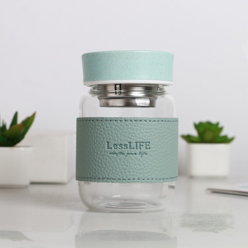 Small Transparent "LESSLIFE " Glass Bottles Water Cartoon Bottle Glass Straw Glasses Simple Cup Waterbottle Bottle: Green