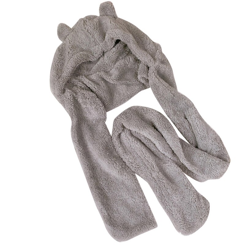 Winter warme muts, capuchon, sjaal, schattige berenoren, hoofddeksel, sjaal, een unisex: Grijs