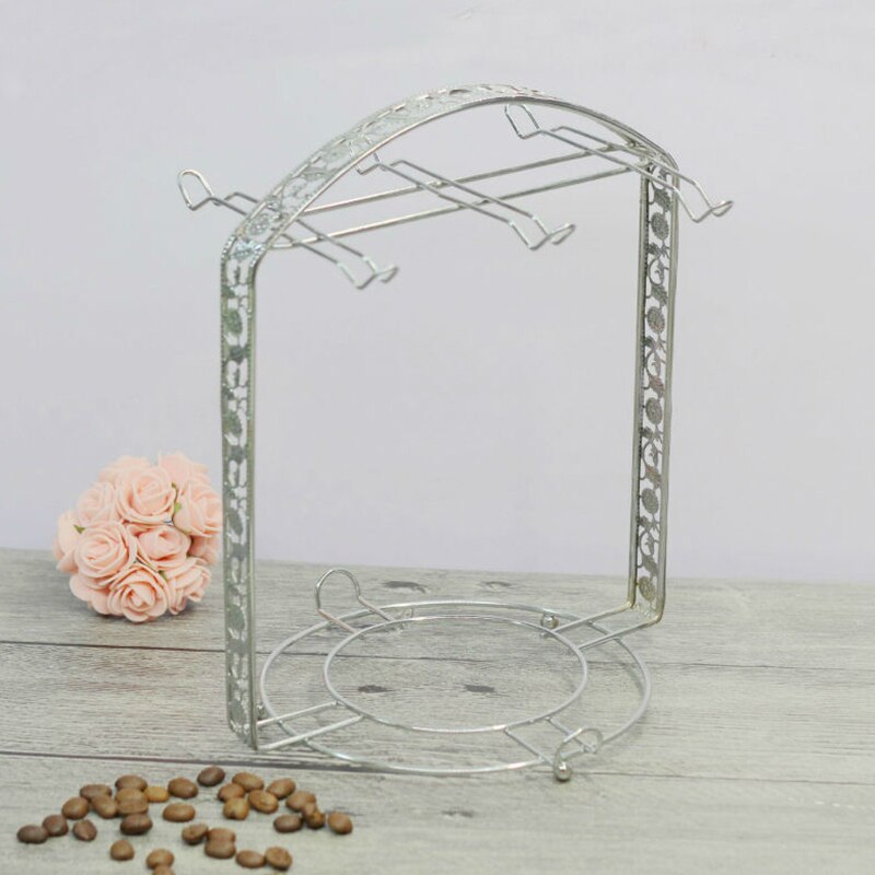 Silverplätering kaffekopp häll kopp tallrik rack kan hänga mest 6 koppar och fat metall hållare: Default Title