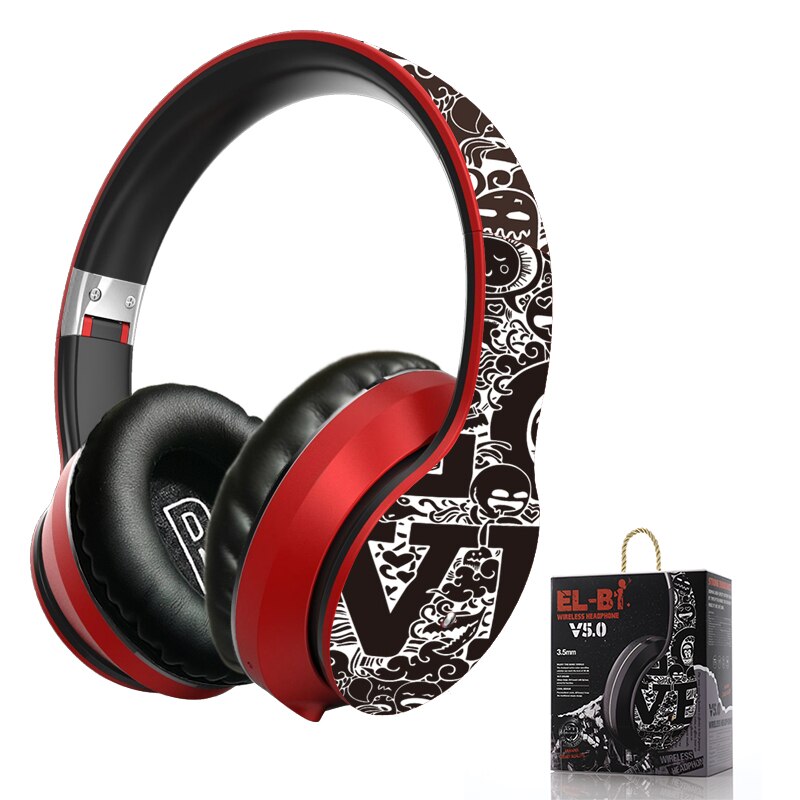 Wireless Bluetooth 5.0 Headphones Over Ear Headest Graffiti Foldable Headphone with Mic Hi-Fi Stereo For phone pc laptop: Graffiti Red