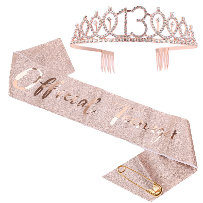 10 15 18 21 30 40 50 jarige meisje koningin satijnen sjerp kristallen kroon voor vrouwen kinderen verjaardag jubileum decoraties feestartikelen: Fluorescentie geel