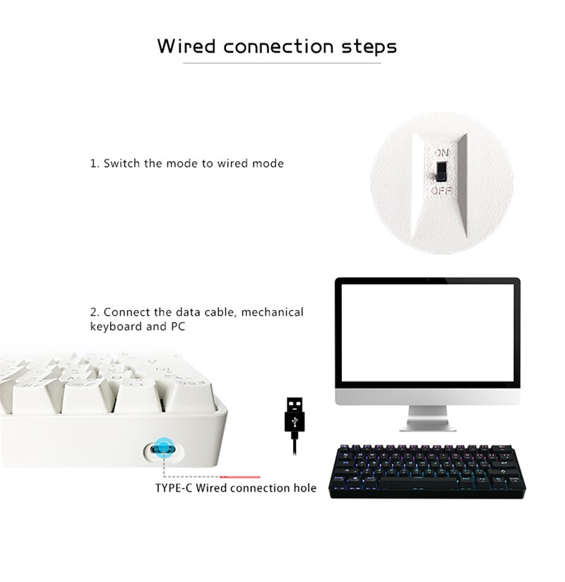 Wireless Keyboard Anti-ghosting RGB/ Mix Backlit LED USB Gaming Mechanical Keyboard Blue Red Switch 61key For Gamer PC Laptop US