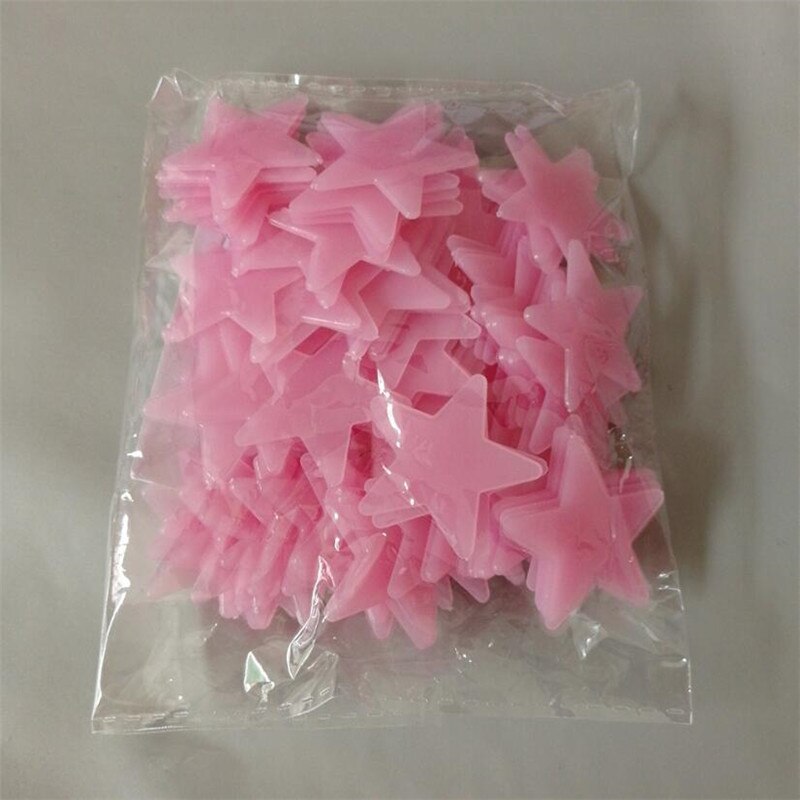 Lot de 100 étoiles fluorescentes autocollantes pour le mur, décoration pour la maison, brille dans le noir, pour la chambre de bébé: Rose