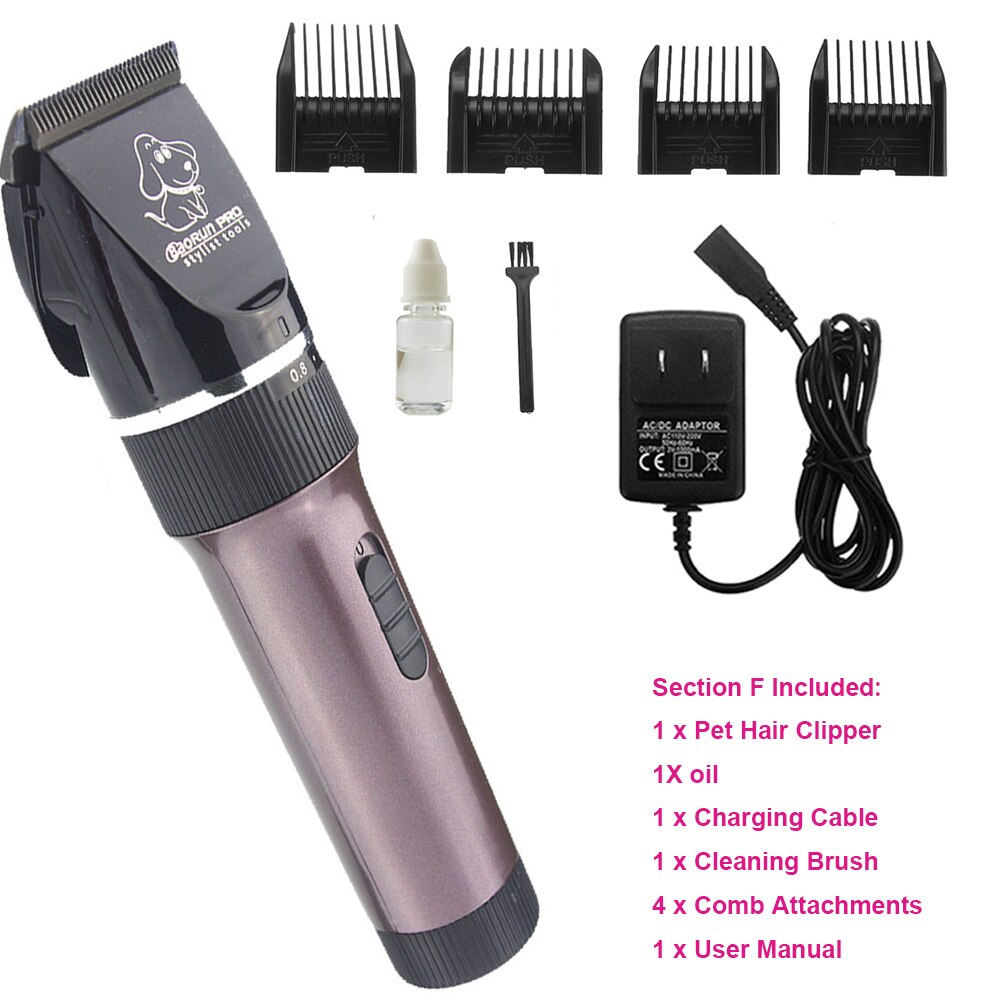 Pet Hair Trimmer Electric Rechargeable Cat Clipper Grooming Cutters Powerful Shaver Machine For Animal 110-240V: Brown A
