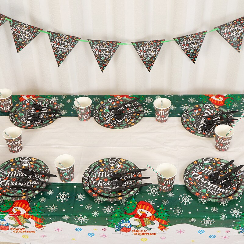 Juego de vajilla desechable para de Feliz Navidad, platos de papel, taza, decoración para la mesa de Navidad para el hogar, decoraciones para de navidad