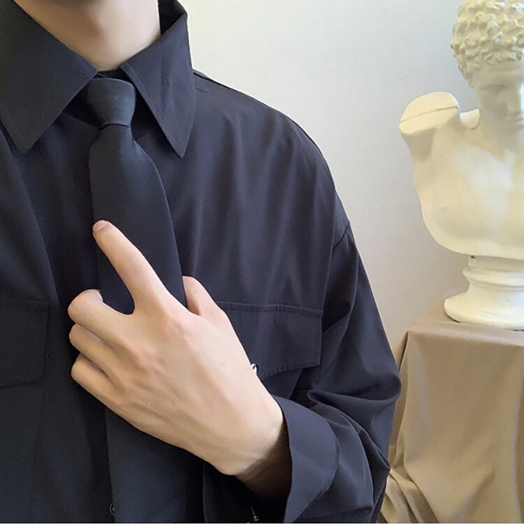 Chemise Cargo à manches longues pour homme, belle veste de Style coréen, uniforme individuel avec cravate, vêtements Hip Hop, printemps automne