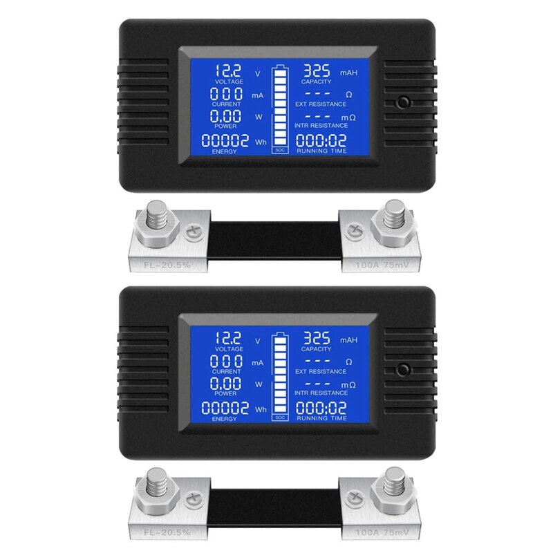 2X DC Multifunction Battery Monitor Meter LCD Display Power Meter (Widely Applied to 12V/24V/48V RV/Car Battery): Default Title