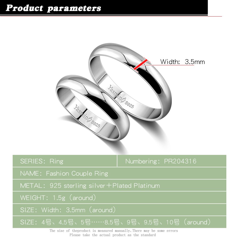 Casamento simples anel de noivado sólido 925 prata casal anel mulher ou homem único anel atacado jóias platinum platinum platinum platinum casamento