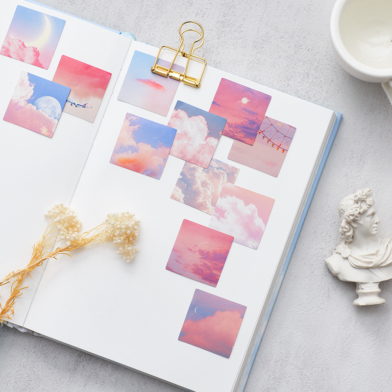 46 Stks/doos Roze Landschap Cloud Patroon Scrapbooking Bullet Bujo Journal Decoratieve Dagboek Sticky Notes Laptop Briefpapier Stickers