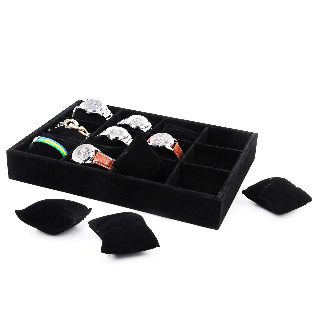 Black Velvet Watch Bracelet Display Tray Box Show Case Holder