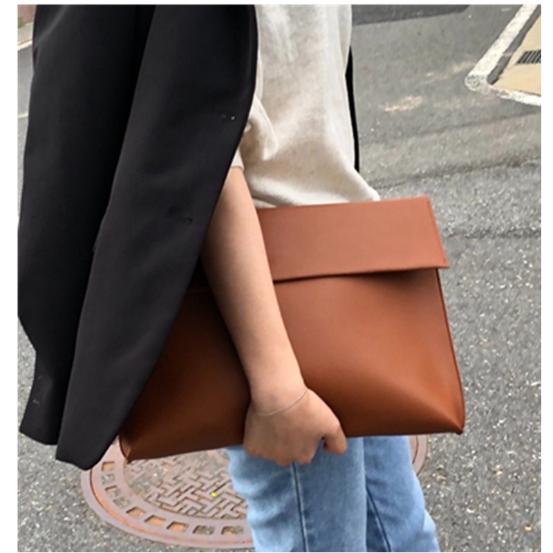 Nouvelle femmes hommes OL porte-documents de luxe sacs à main enveloppe grande pochette sac à main sacs en cuir concepteur solide brun noir rouge