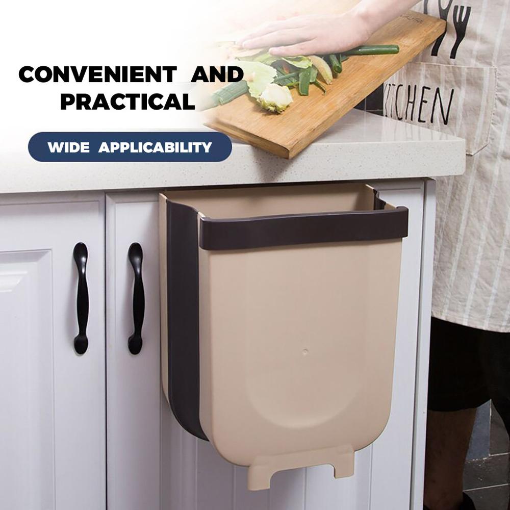 Wall Mounted Folding Waste Bin Kitchen Cabinet Door Hanging Trash Bin Garbage Car Trash Can Wall Mounted Foldable Cleaning