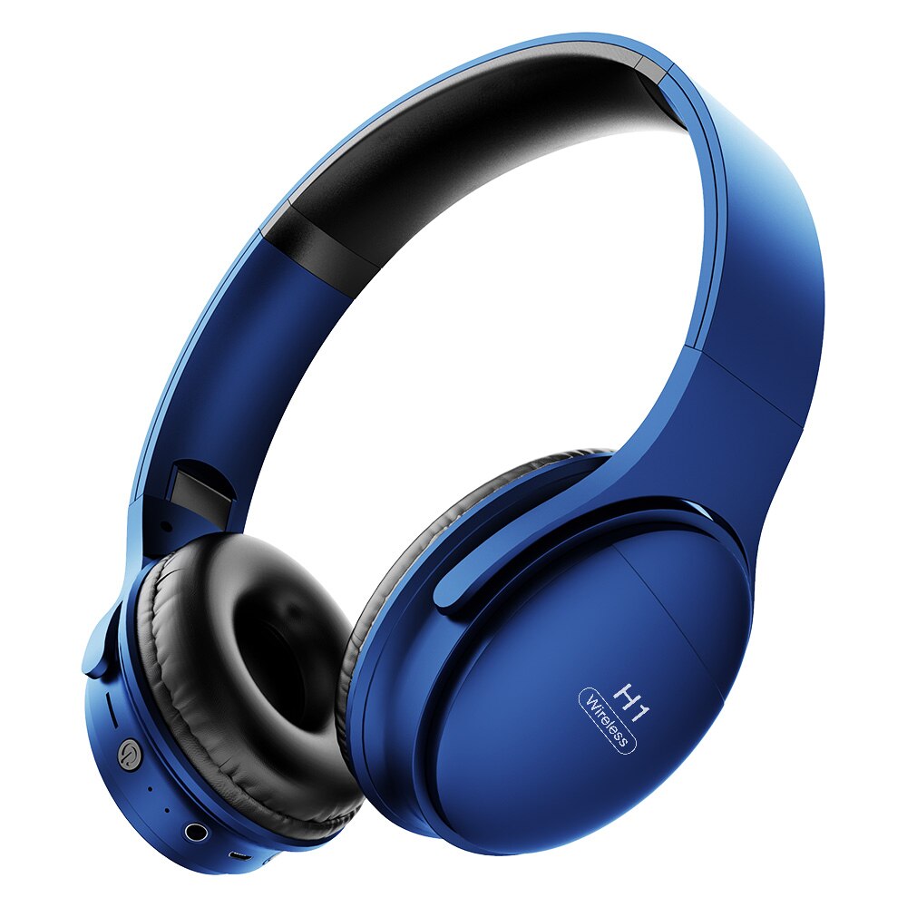H1 Bluetooth casque sans fil casque stéréo sur-oreille suppression de bruit écouteurs casque de jeu avec micro Support TF carte: Bleu
