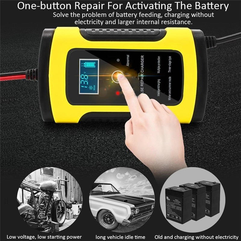 Battery Charger Full Automatic Car Battery Charger 12V/6A Intelligent Fast Power Charging Wet Dry Lead Acid Digital LCD Display