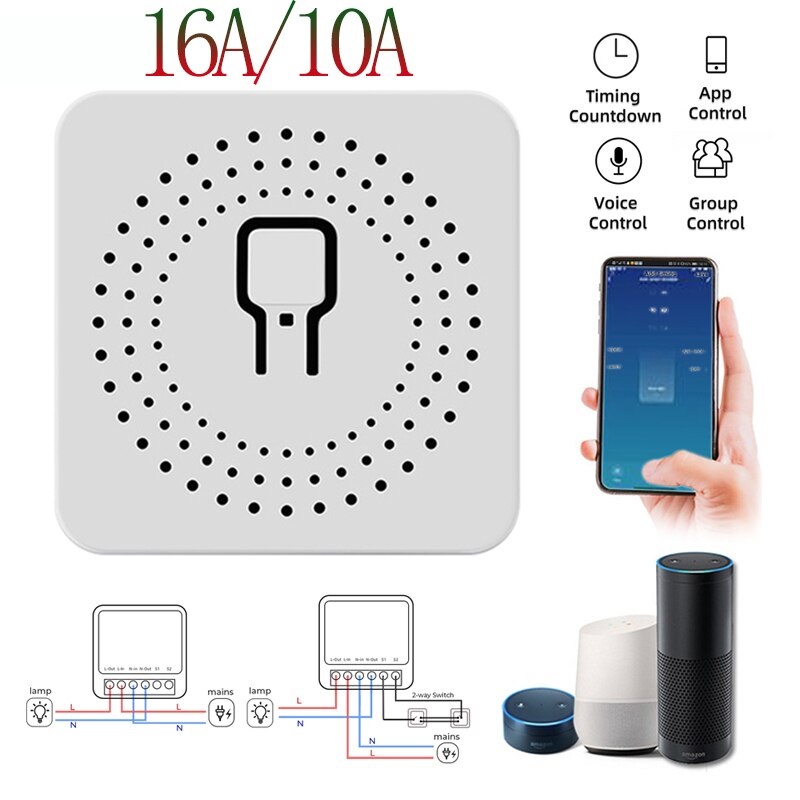 16A 10A Mini Smart WiFi DIY Switch Cell Phone APP Voice Relay Timer Multifunction Smart Switch With Alexa Google Home Smart Life
