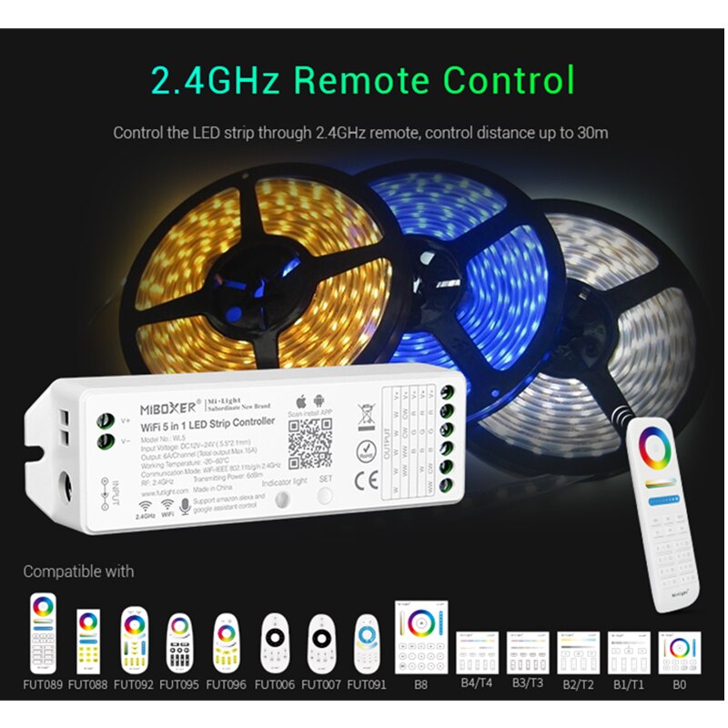 Miboxer WL5 2.4G 5 IN 1 WiFi LED Controller Voor Enkele kleur CCT RGB RGBW RGB + CCT Led Strip APP/TUYA/Driedaire Partij Spraakbesturing