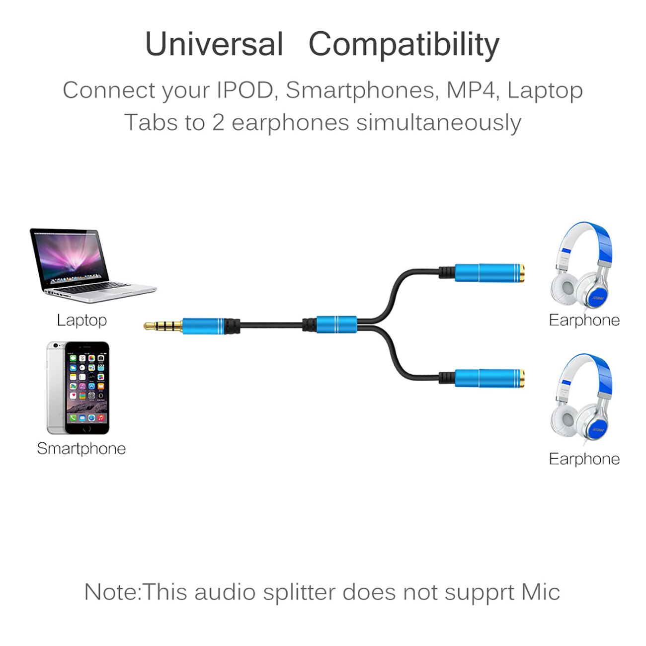 Hoofdtelefoon Splitter Audio Kabel 3.5 Mm Male Naar 2 Vrouwelijke Jack 3.5 Mm Adapter Splitter Voor Mobiele Telefoon Laptop MP3 MP4 Speler