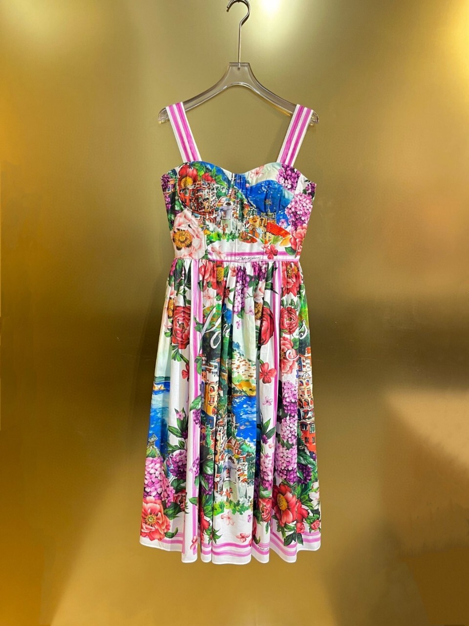 Sommerferien Landebahn Blume Midi Ballkleid Frauen elastische sexy rücken freie Träger Empire Print Sommerkleid Party Vestidos