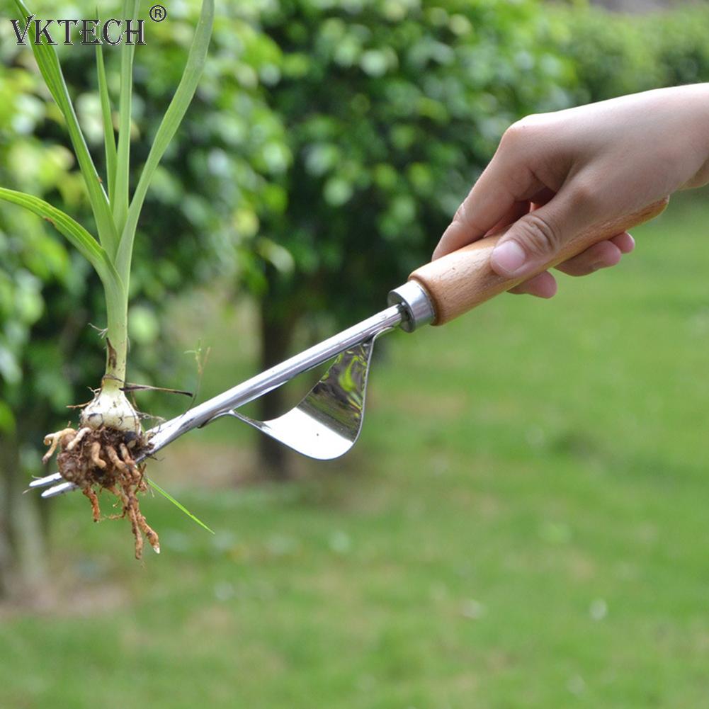 Wood Handle Stainless Steel Garden Weeder Removal Cutter Dandelion Puller Hand Tools Farmland Digging Lawn Weeder Transplant