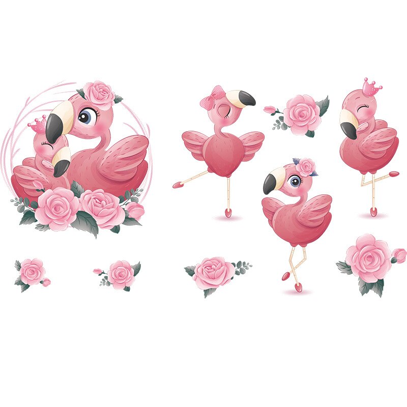 Cartoon Pink Swan Flower Wall Stickers Baby Kids Room Wall Decoration Wallpaper Girl Bedroom Living Room Nursery Stickers Decals: A
