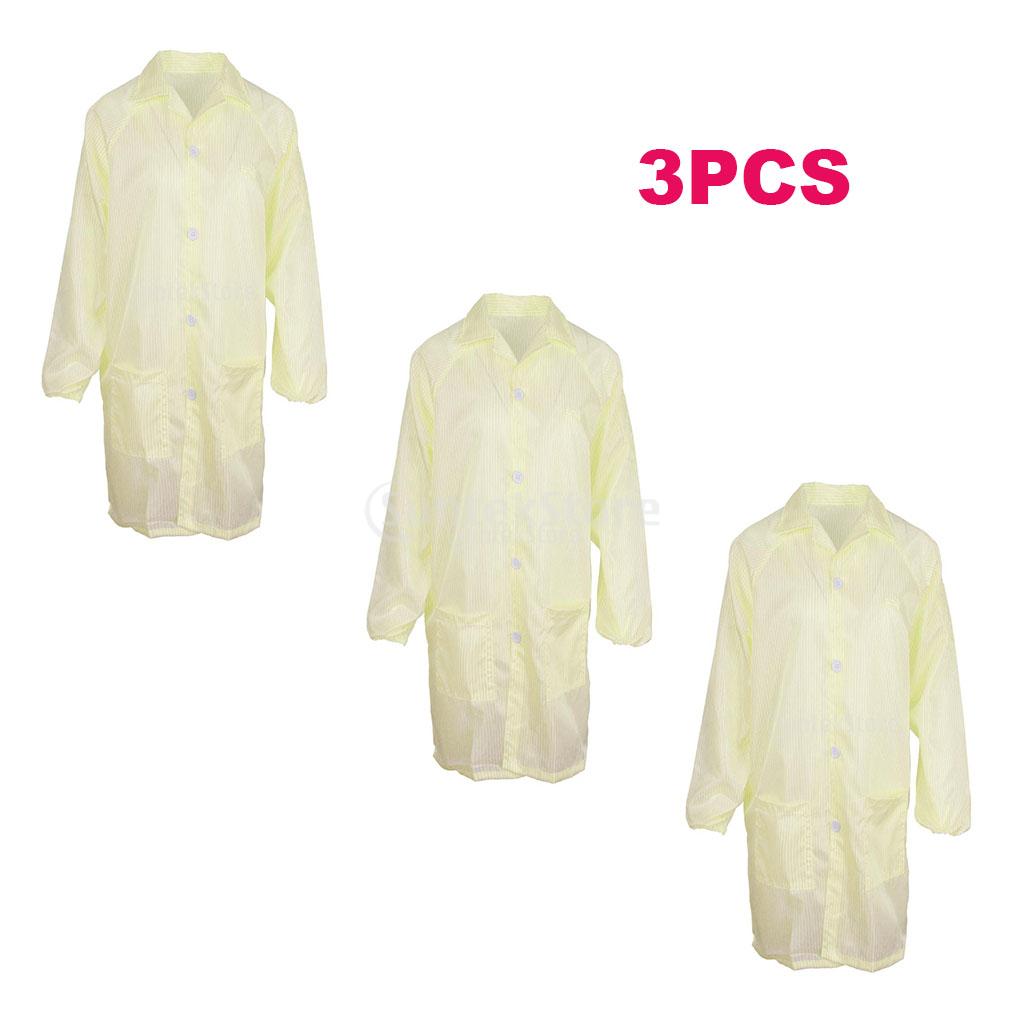 3PCS ESD Anti-Static Premium Lab Jacket Coat Women Clothing Yellow for Energy and Other Working Environments
