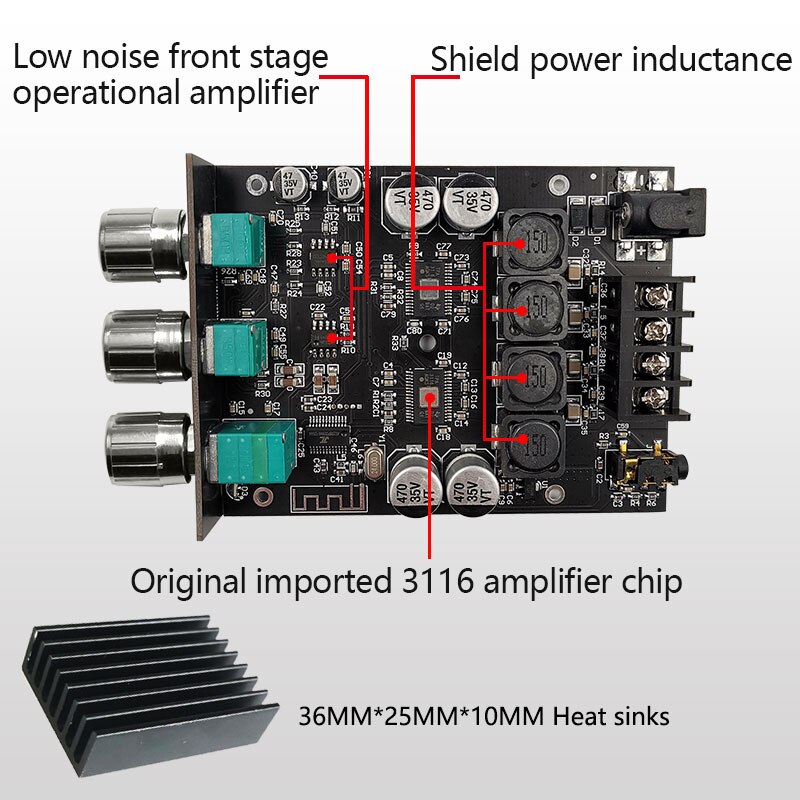 2*100W Dual TPA3116 Bluetooth 5.0 Subwoofer Audio Amplificatore di Potenza Digitale Consiglio Tono Bassi alti HiFi Stereo TPA3116D2 aux Amp