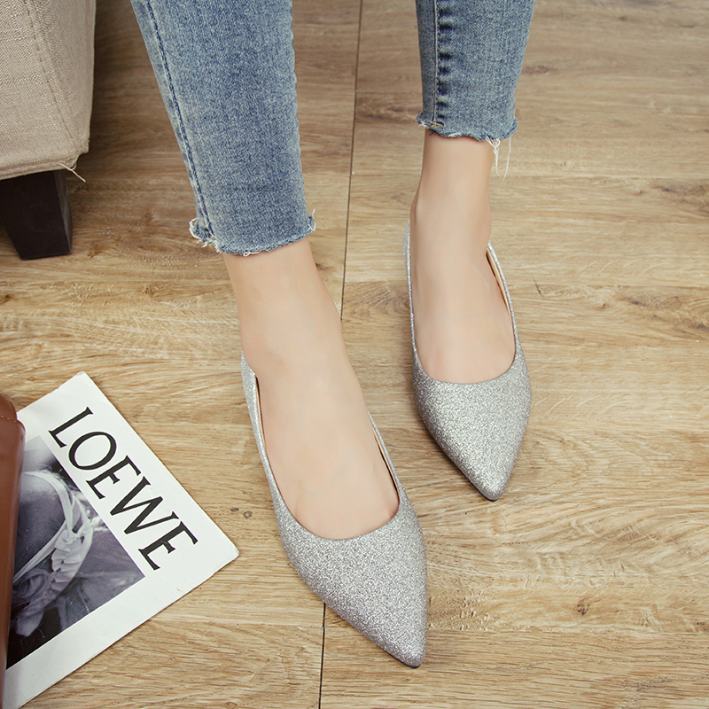 Spring Women Shoes Pointed Toe Ballet Flats Sequined Cloth Slip on Ladies Flat Shoes Zapatos Mujer n551
