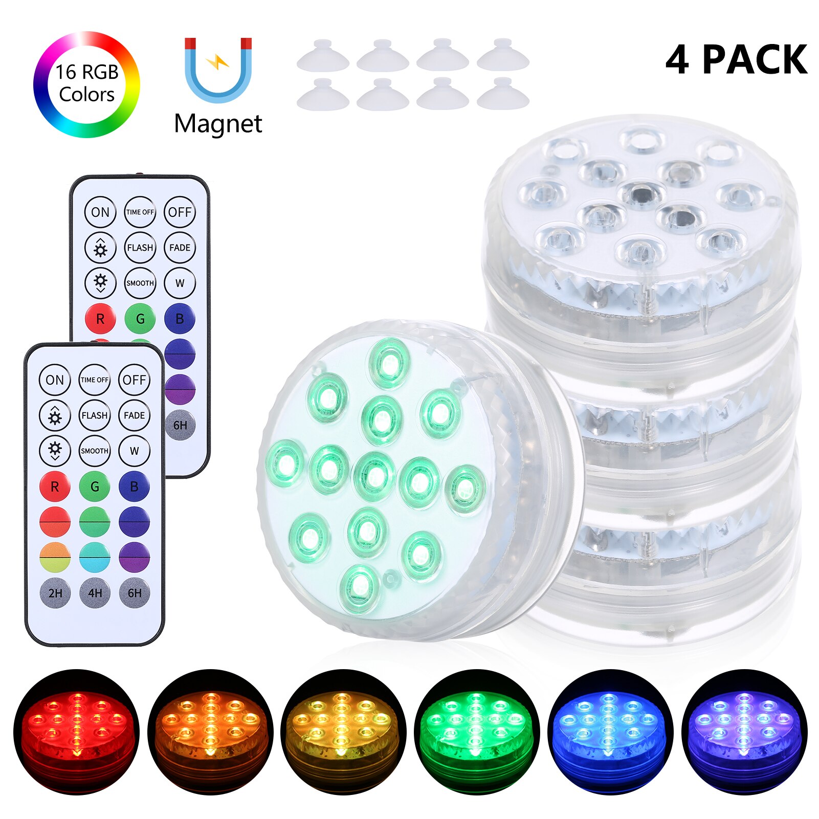 16 Colors Submersible Led Lights With Magnet and Suction Cup Pond Fountain Underwater LED Night Light for Pool Fishtank