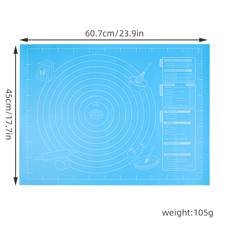 Reusable Silicone Baking Mat For Rolling Dough Pad Pizza Maker Pastry Kitchen Gadgets Bakeware Kneading Pad Accessories: blue 60x45cm