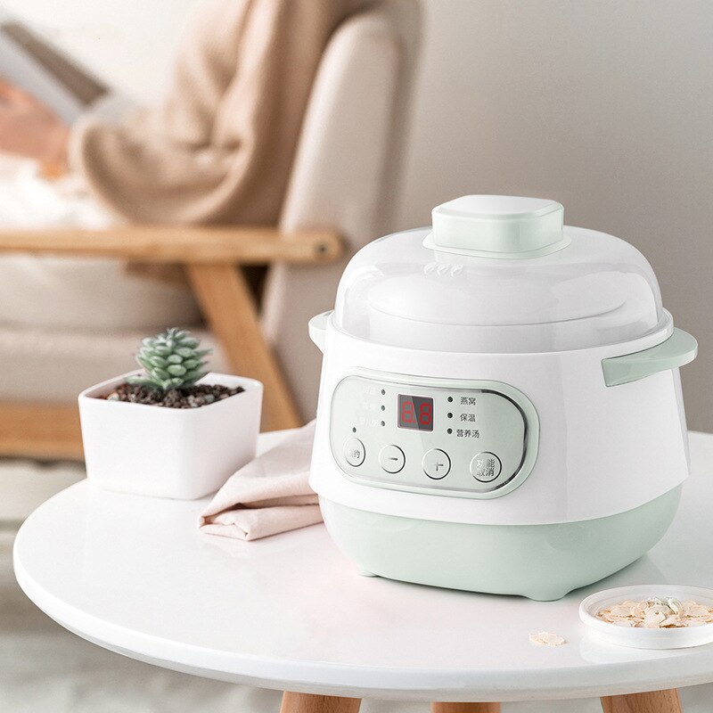 Slow cooker steamer porridge and soup Water Stew Pot 200W Smart Reservation+Timing Electric Cooker Stew 1L Household