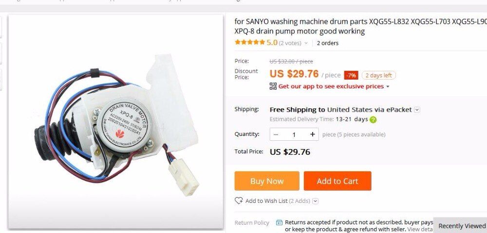 for SANYO washing machine drum parts XQG55-L832 XQG55-L703 XQG55-L903 XPQ-8 drain pump motor good working