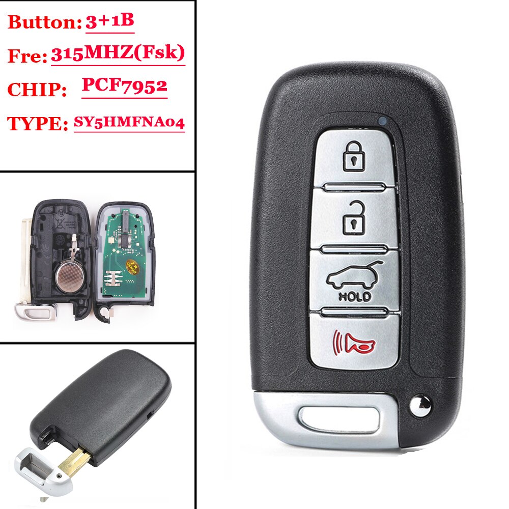 (1 Pcs) 315 MHz PCF7952 Chip FCC: SY5HMFNA04 Smart 3 + 1 4 Knop Afstandsbediening Sleutelhanger voor Kia Sportage Ziel, voor Hyundai Elantra Genesis