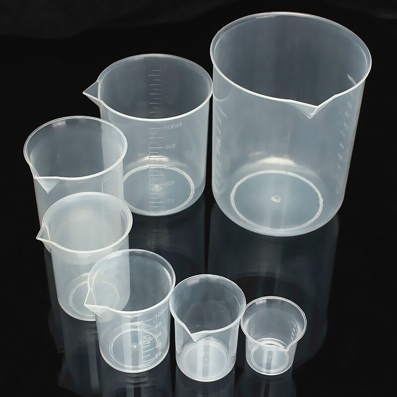 1pc 50 100 150 250 500 1000ml genomskinlig kökslaboratorie-plast graderad volymetrisk bägare behållare mätkopp verktyg