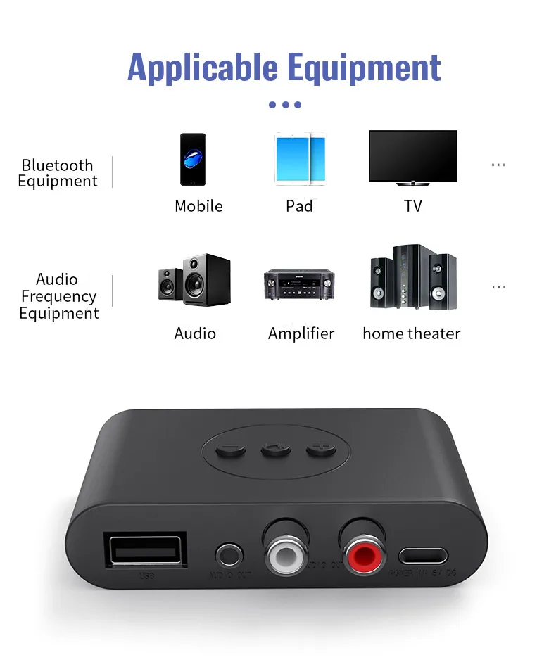 Receptor de Audio Bluetooth 5,0, disco U RCA, 3,5mm, 3,5 conector auxiliar, adaptador inalámbrico de música estéreo con micrófono para Kit de coche, amplificador de altavoz