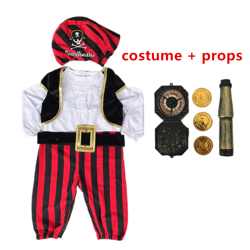 Pirate Captain Cosplay Kostuum Baby Peuter Jumpsuit Jongen Panty Kinderen Dag Fancy Halloween Open Broek Pak: 4pcs with props / 95cm