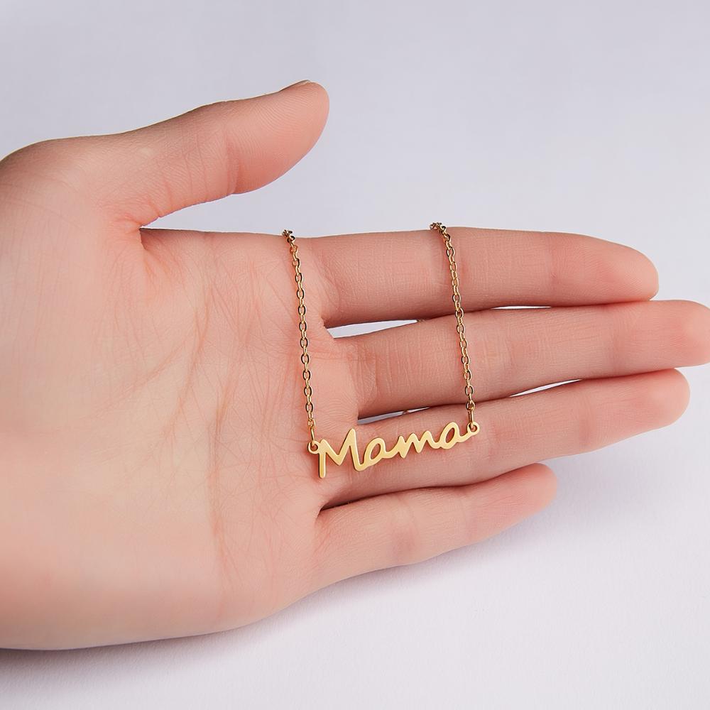 Rinhoo Mother's Day Mama Letters Pendant Necklace Stainless Steel Mom Baby Necklace Female Personality Jewelry Mother's Day