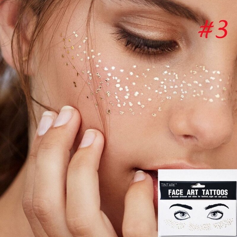 1pack Gold Face Tattoo Flash tattoo Waterproof Blocked Freckles Make Up Body Art Stickers eye decals Bride tribe party: f17