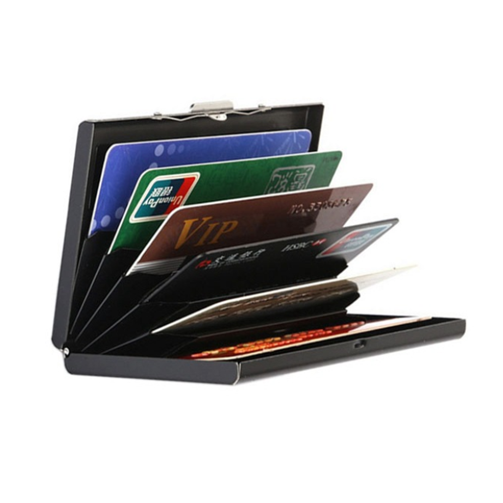 Black Metal RFID Blocking Wallet Anti-Scan Contactless Credit Card Holder Bank Card Protect Case Portable Purse for Card