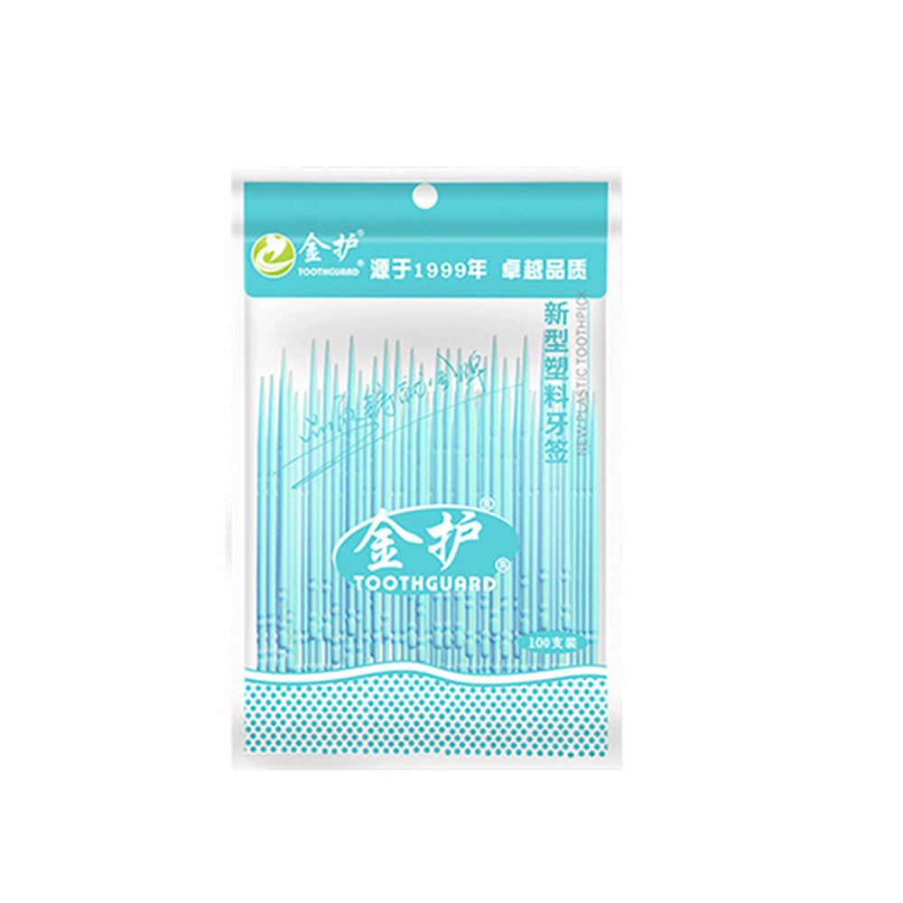 100/200Stck Einweg Süssigkeit Farbe Zahnstocher Pinsel Weiche PP Zahnseide Interdentalbürste Zahnstocher Stock Doppel-kopf Interdentalbürste pinsel: A Blau 100Stck
